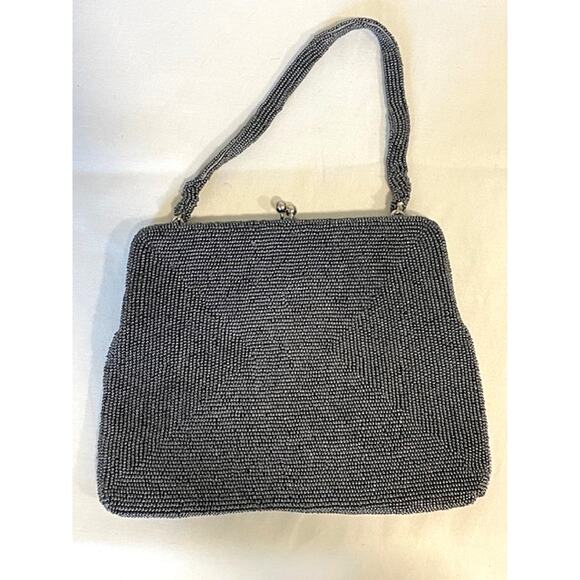 Vintage 60s Richere Bag by Walborg Black Hand Made Beaded Evening Purse - Picture 3 of 9